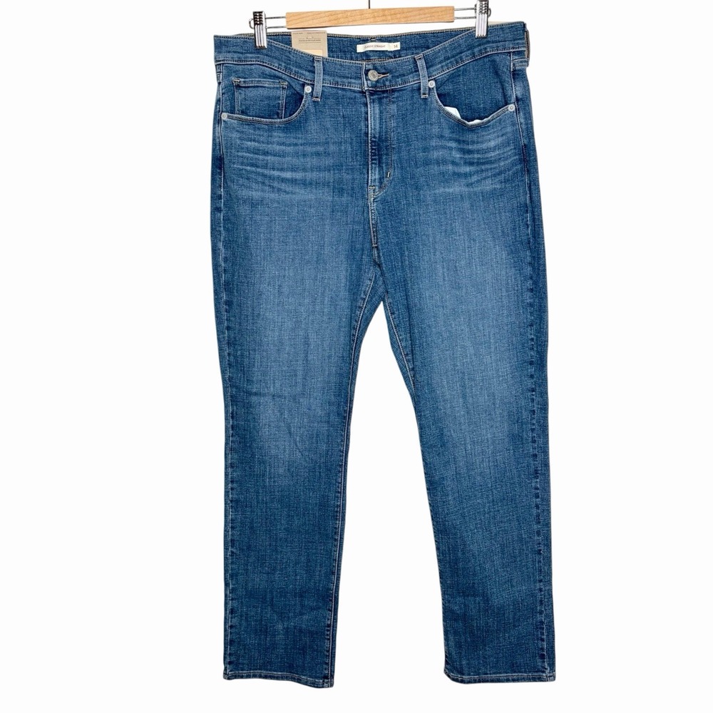 Levis Classic Straight Jeans Womens Size 14 Mid Rise Stretch Medium Wash Blue